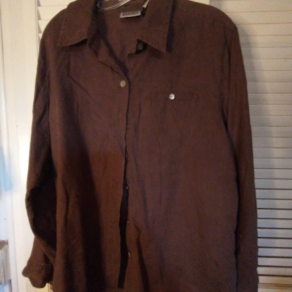 CC Huges long sleeve brown button shirt plus size 20 W